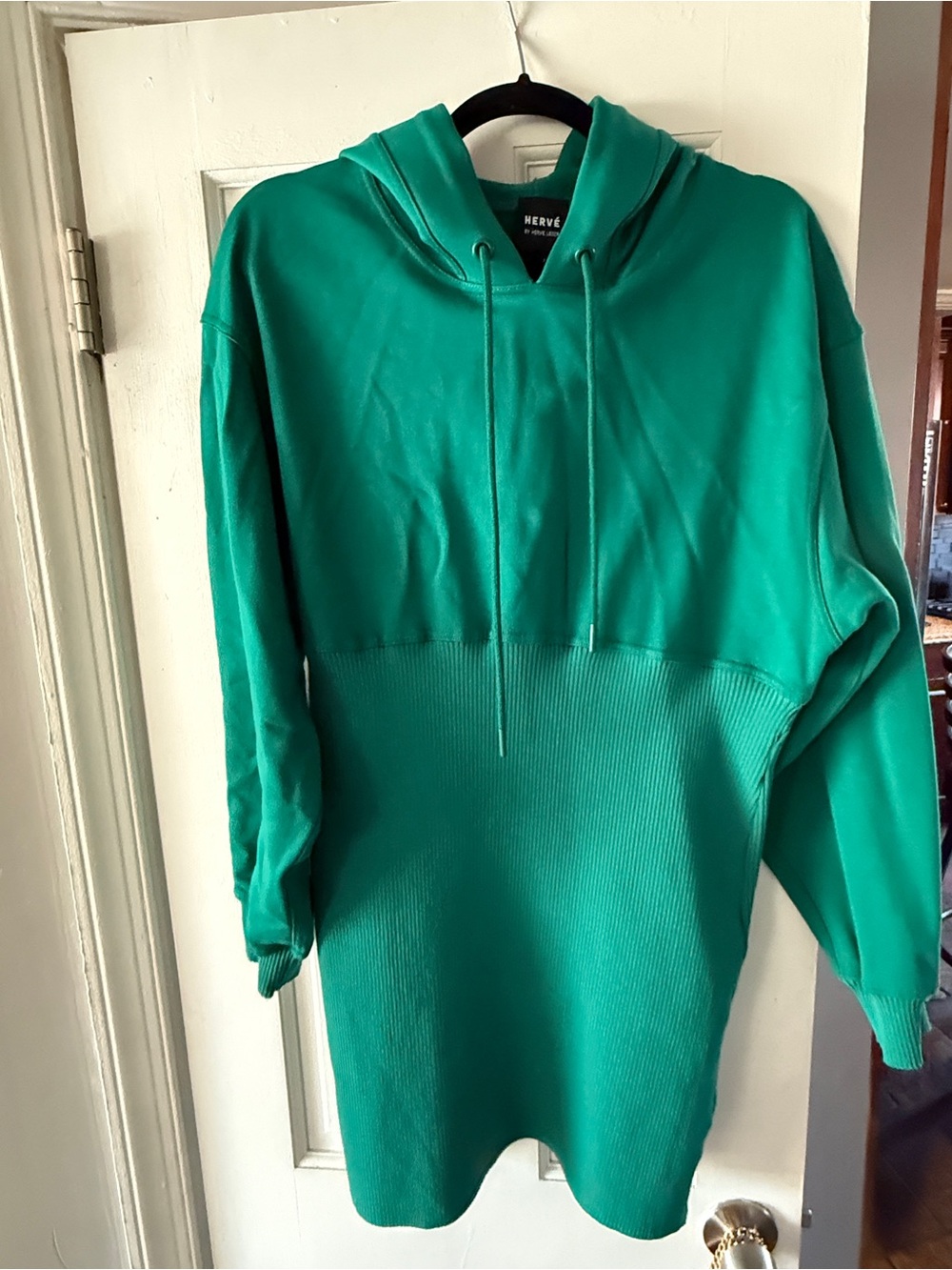 Hervé Oversized Mint Green Hooded Sweater Dress